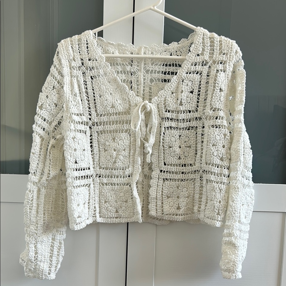 Tie-Front Crop Crochet Cardigan (new without tag)